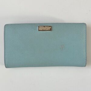 kate spade Light Blue Saffiano Continental Wallet with Gold Plaque